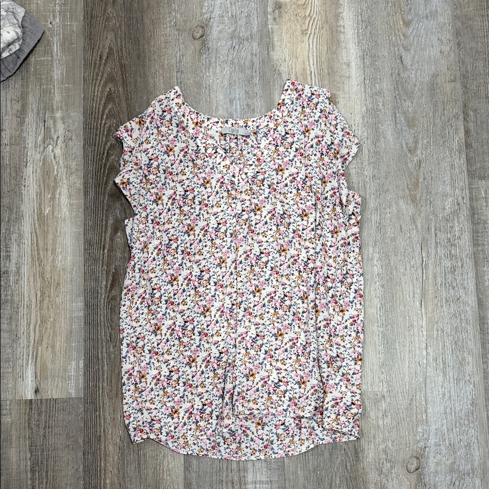 Floral Cap-Sleeve Blouse - Pink Multi